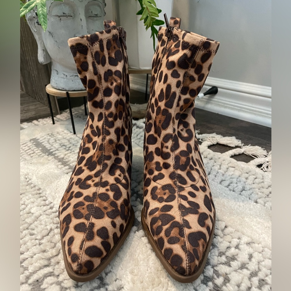 Animal Print Side Zip Ankle Boots - size 10